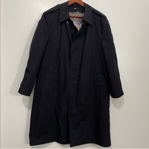 Vintage Mens Navy Trench Winter Coat Thinsulate Thermal Insulation Size 40R